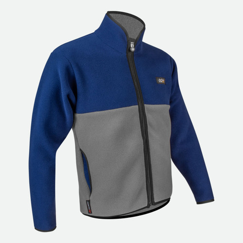 Men's Navy and Charcoal PolarTec Recycled Brush Fleece Zip-Up Jacket Off Front View