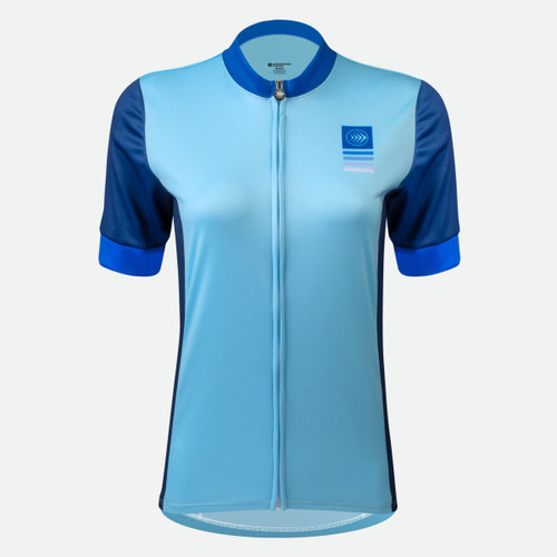 Women's club cycling jersey -blue solid - front
