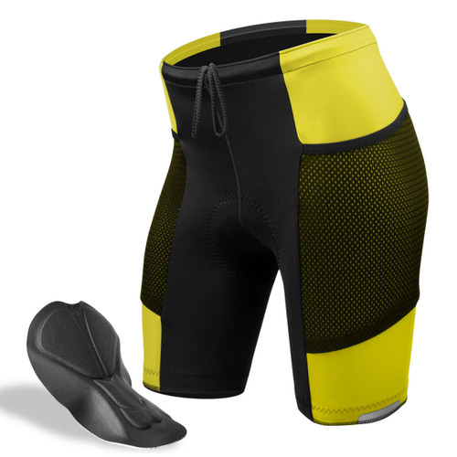 Women's Yellow Gel Touring Short Cycling Shorts with Chamois Pad|yellow|primary