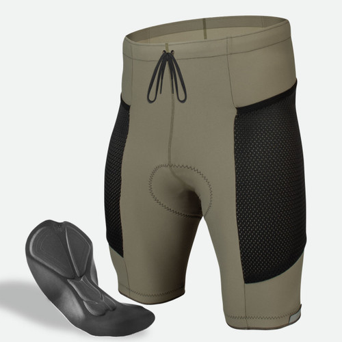 Olive Gel Touring Padded Cycling Short Off Front View