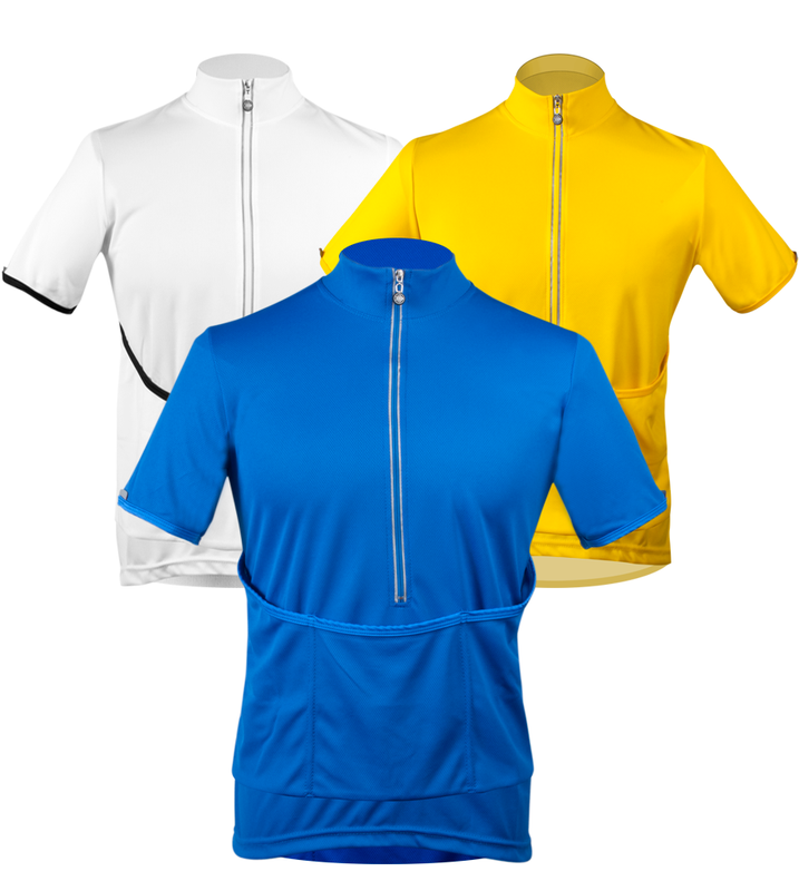 Short Sleeve Solid Color Recumbent Cycling Jerseys with Front Pockets