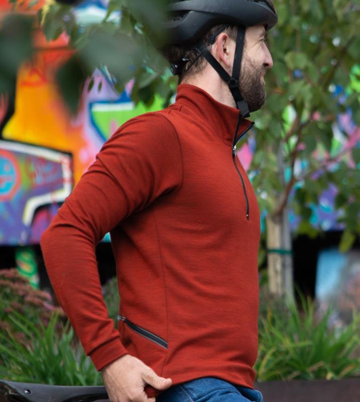 Men's Long Sleeve Merino Wool Pullover with zippered pockets