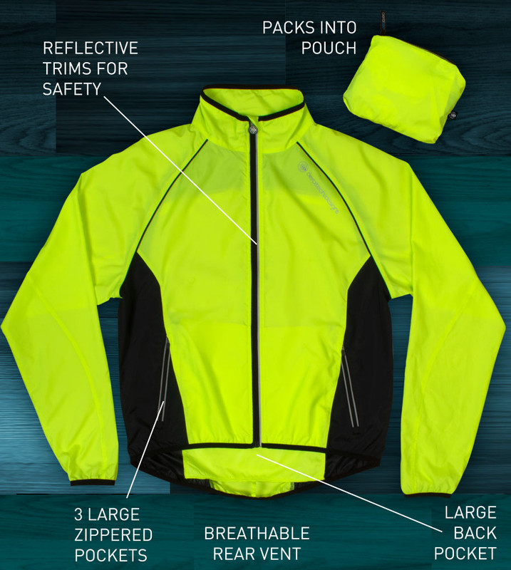 Men's Windproof Packable Safety Jacket - High Visibility Windbreaker