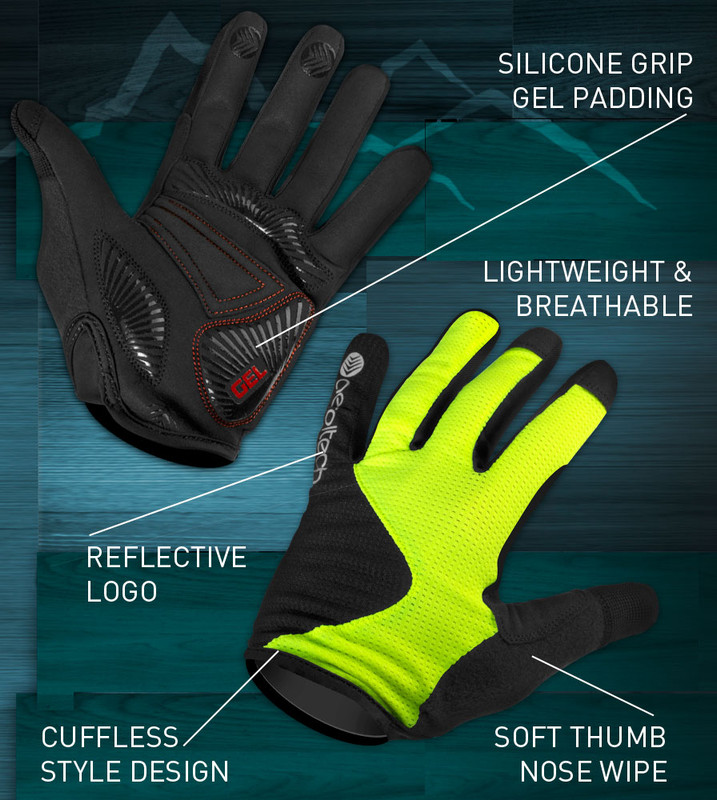 Padded Palm Cycling Gloves in fingerless and full finger styles.