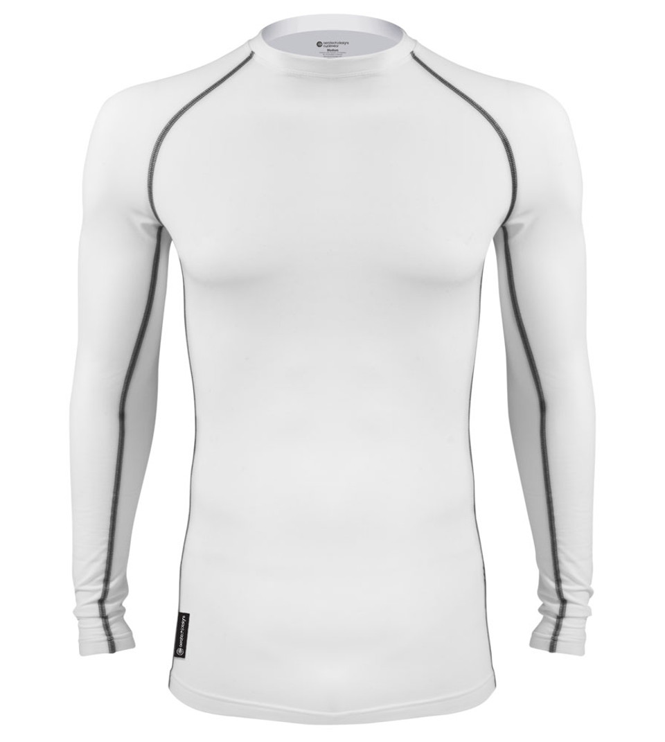 Long Sleeve Fleece Base Layer Compression Shirt in Black and White