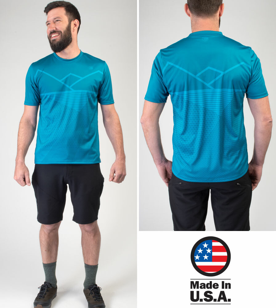 Men's Blue Mountain Active Performance T-Shirt Made in the USA High-Quality Bike Gear