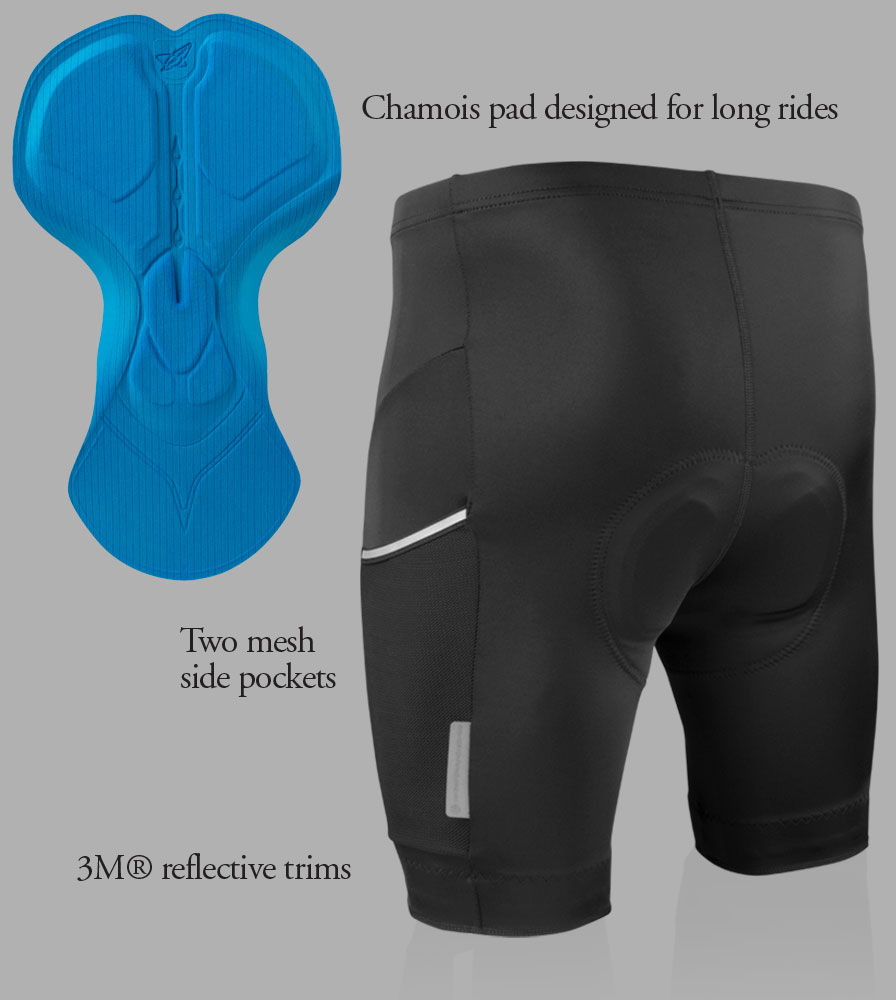 Mens All Day Padded Cycling Shorts | Reflective Side Pockets | Long ...