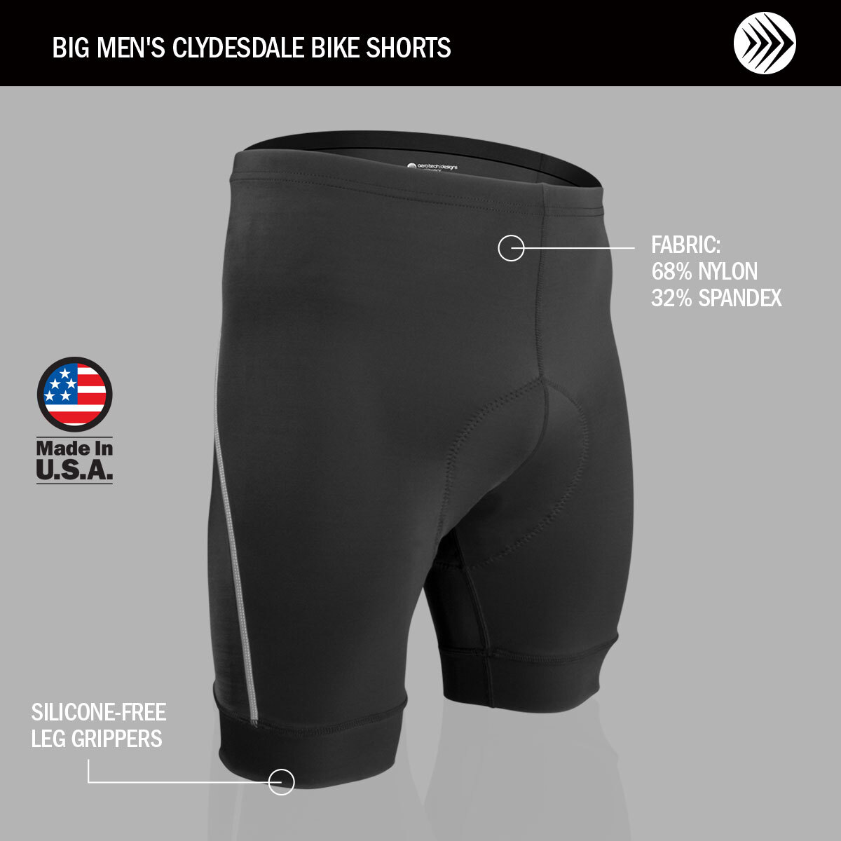 Men's Clydesdale Padded Bike Shorts | Big Man Specific | Made in USA
