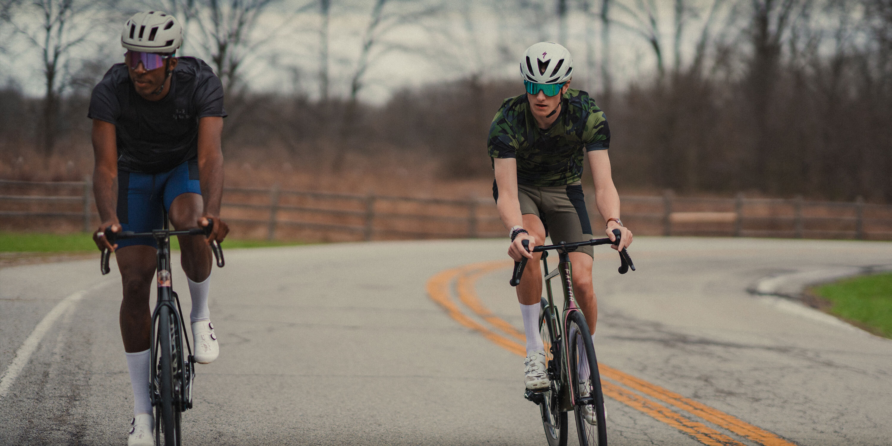 Cyclist riding in the All Day Cargo Shirt