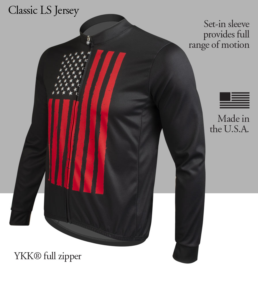 Freedom Flag Long Sleeve Cycling Jersey Front Features
