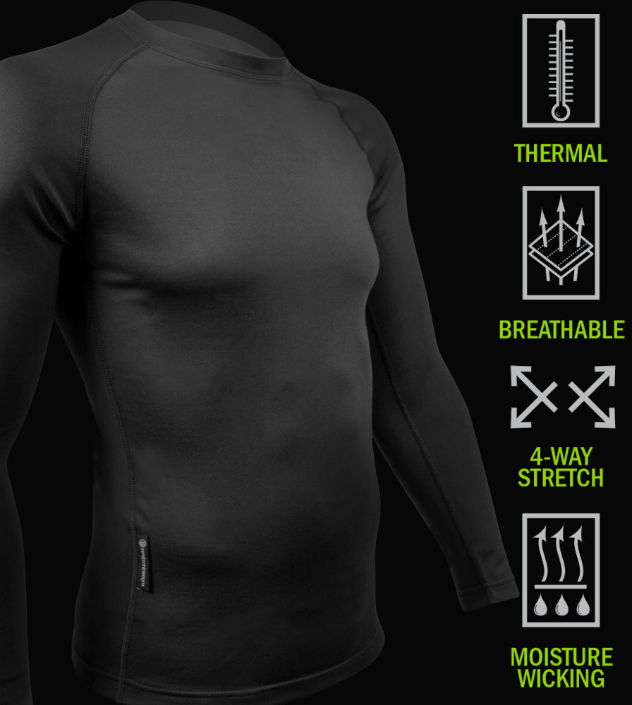 Long Sleeve Fleece Base Layer Compression Shirt in Black and White