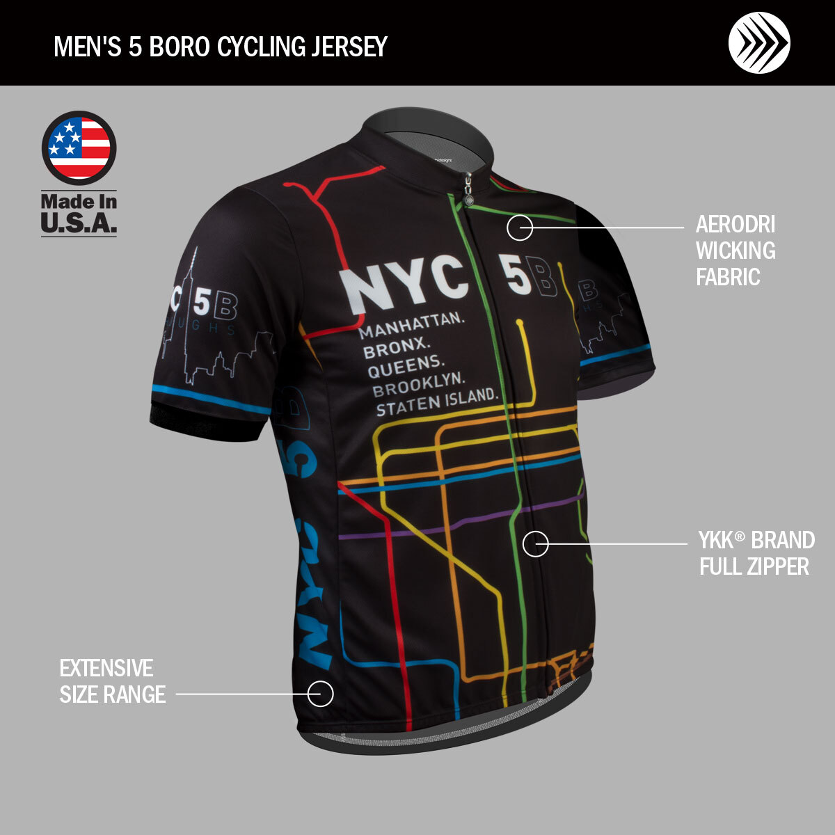 Men's 5 Boro New York City Subway Theme Cycling Jersey | Aero Tech