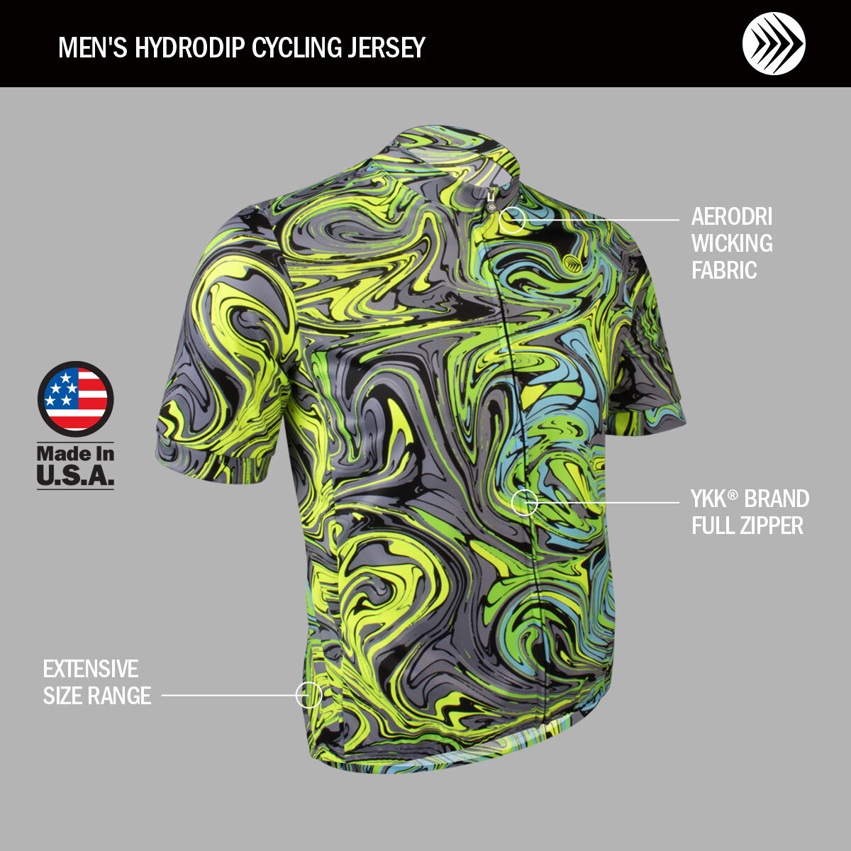 Men's Hydro Dip Short Sleeve Cycling Jersey Features