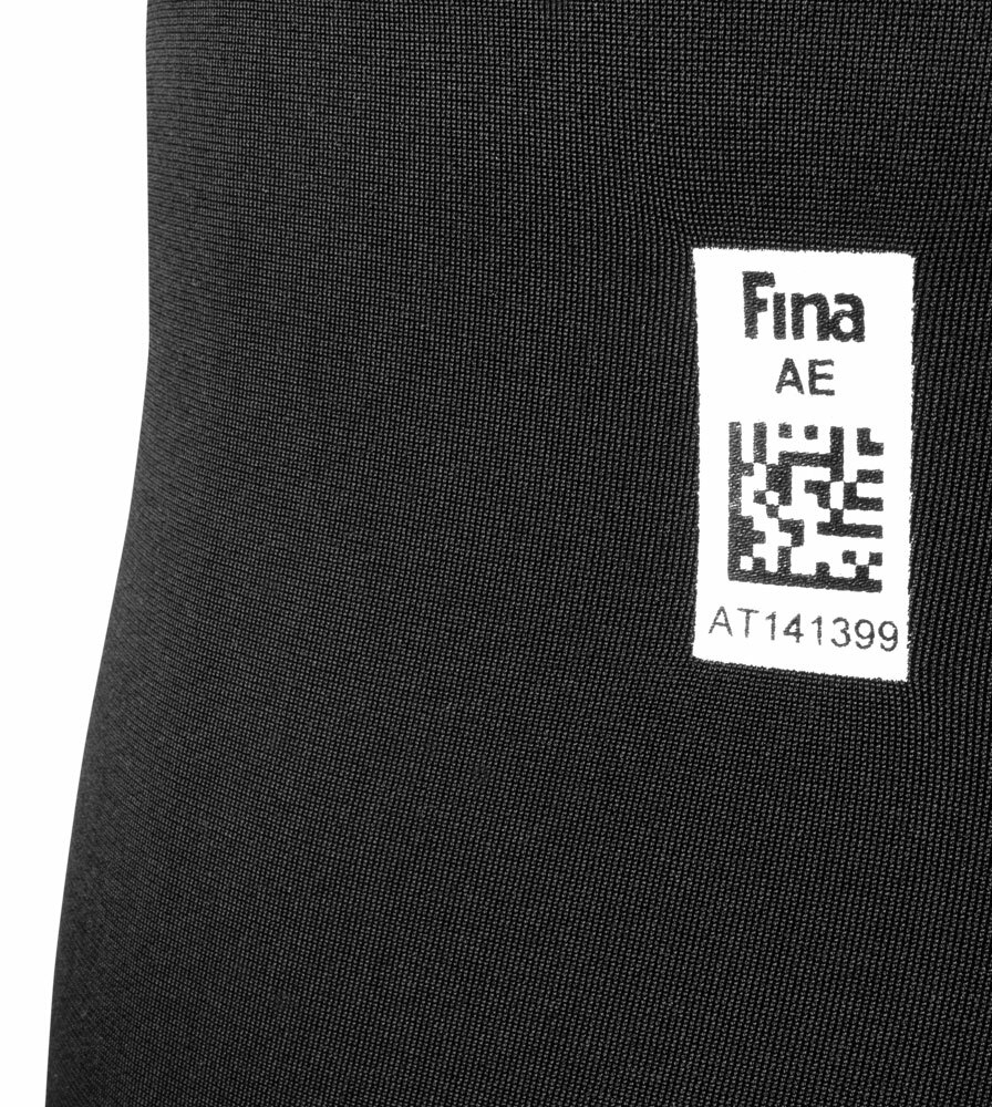 Men's Black Competition Swim Jammer FINA Approved Logo Close-Up