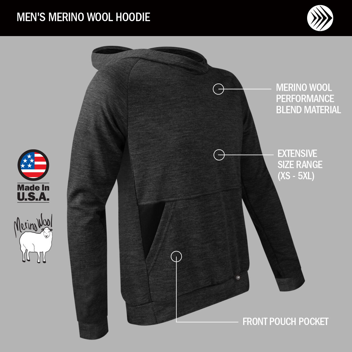 Merino Wool Hoodie | High Performance Athletic Hooded Sweatshirt