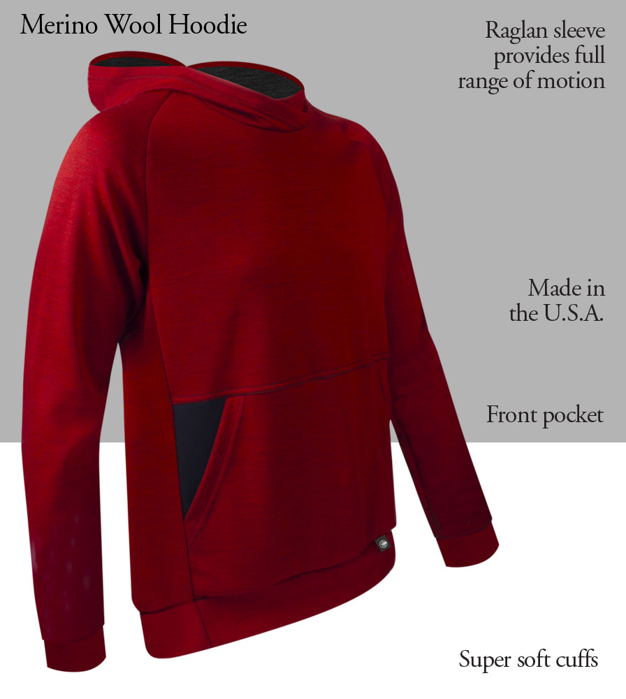 Merino Wool Hoodie  High Performance Athletic Hooded Sweatshirt