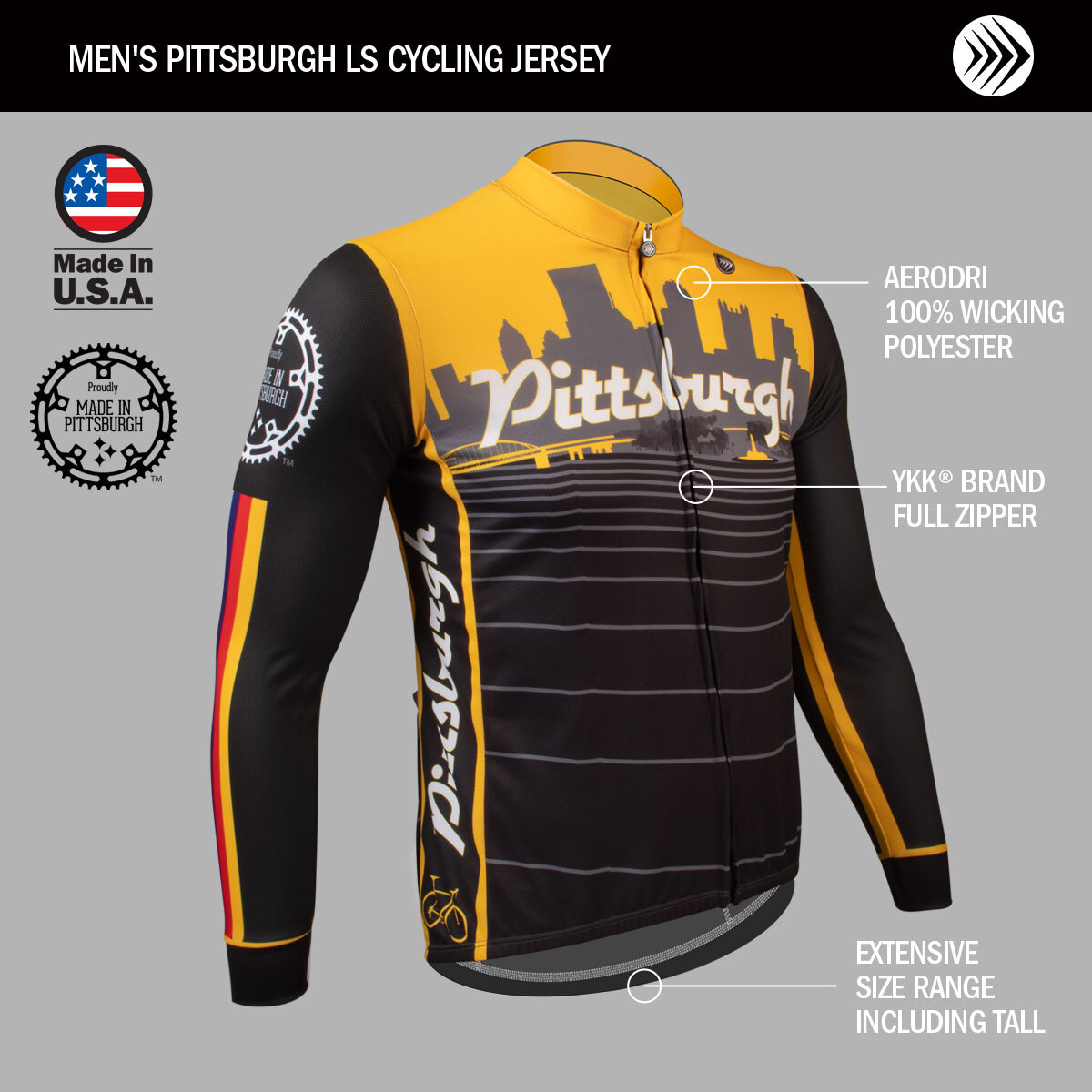 Pittsburgh Themed Lightweight Sun Protection Long Sleeve Bike Jersey
