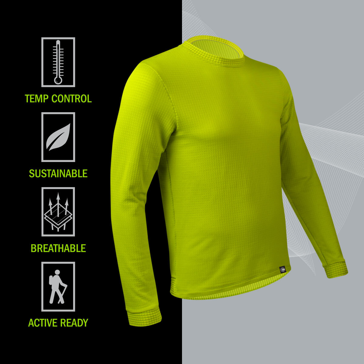 Men's PolarTec Power Grid Green Apple Long Sleeve Pullover