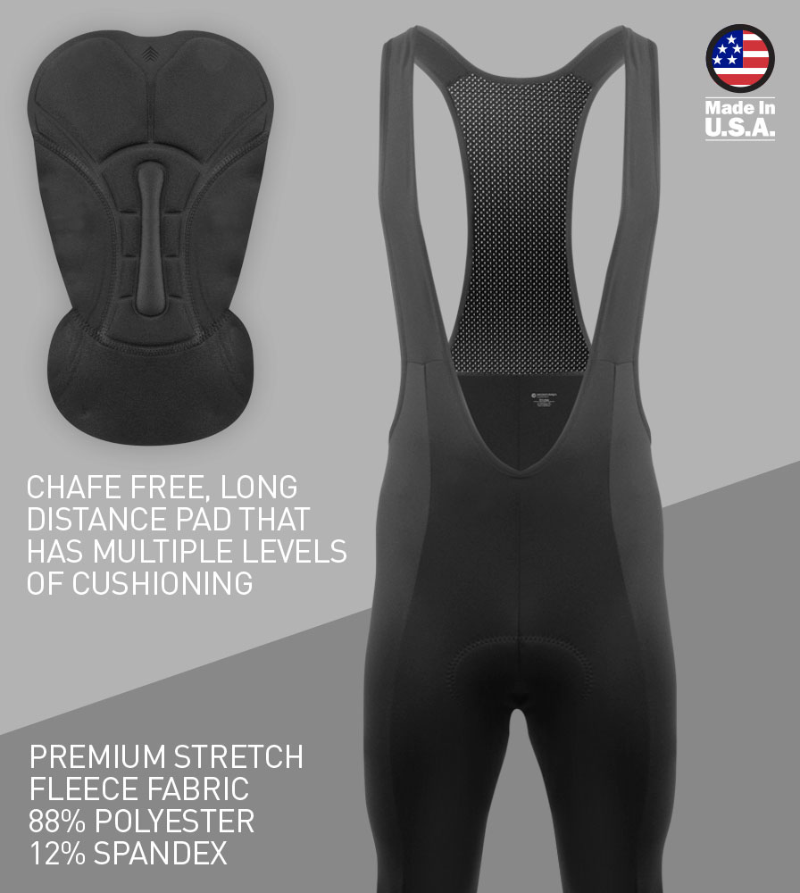 Men's Fleece Cycling Bib-Tights, Black Cold Weather Padded