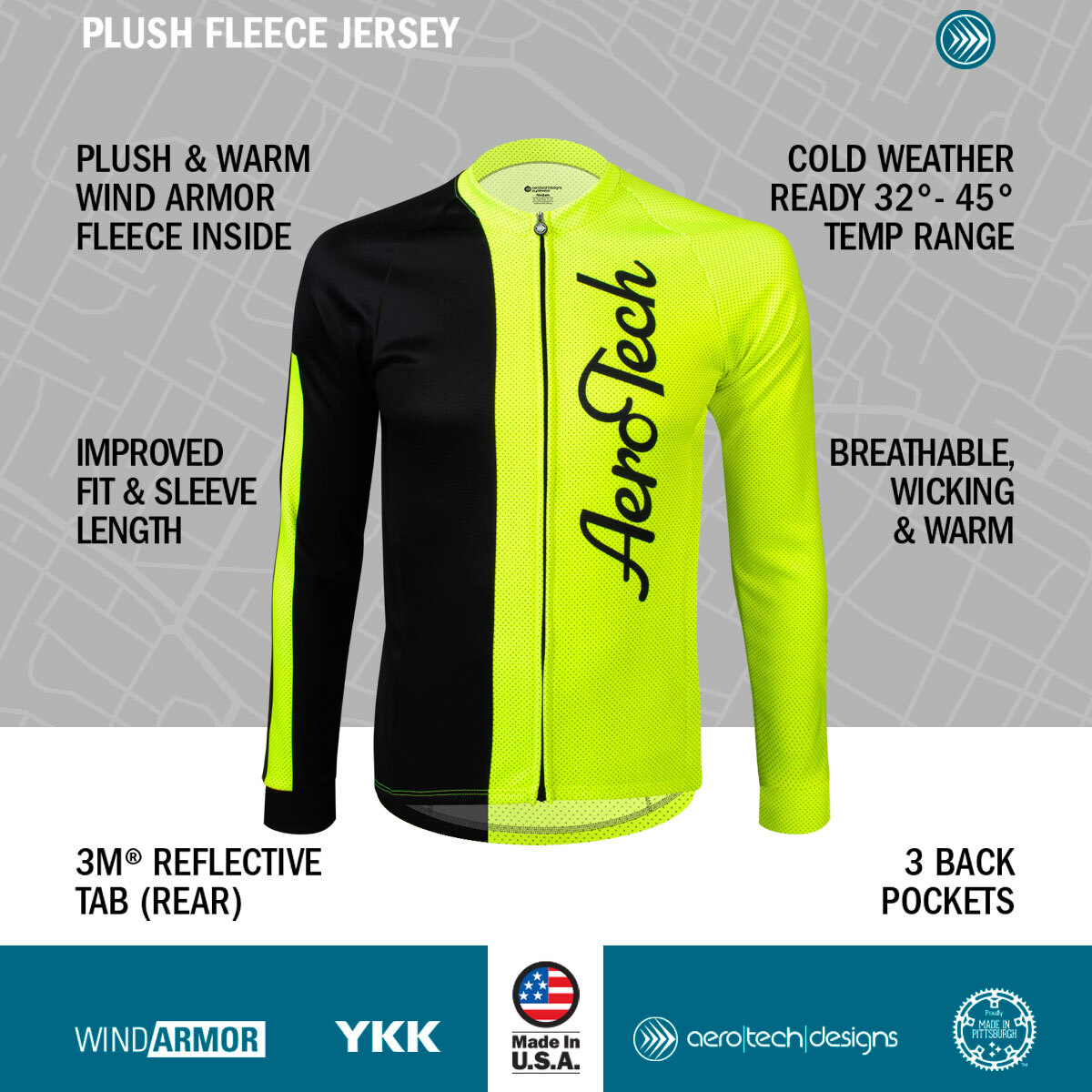 Men's Pulse Safety Yellow Long Sleeve Wind Armor Fleece Bike Jersey