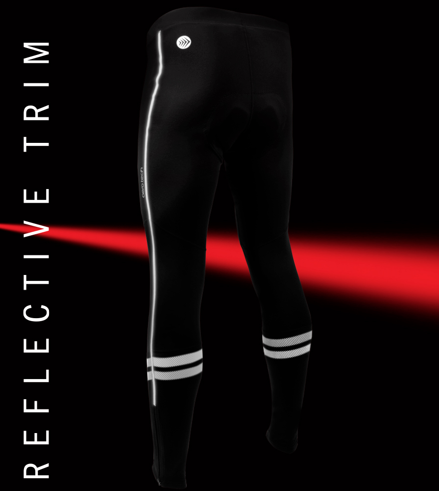 Men's Black Reflective Windstop Padded Cycling Tights | Aero Tech