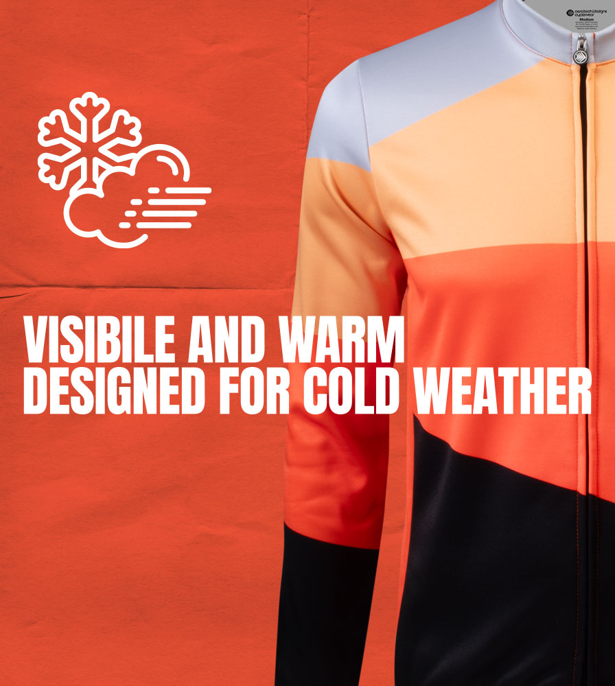 Men's Blaze Thermal Long Sleeve High Visibility Thermal Plush Fleece Bike Jersey