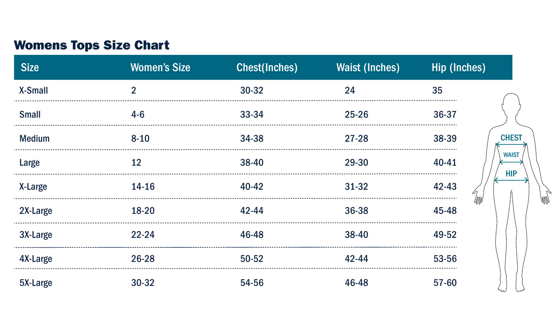 Women's Jersey Size Chart