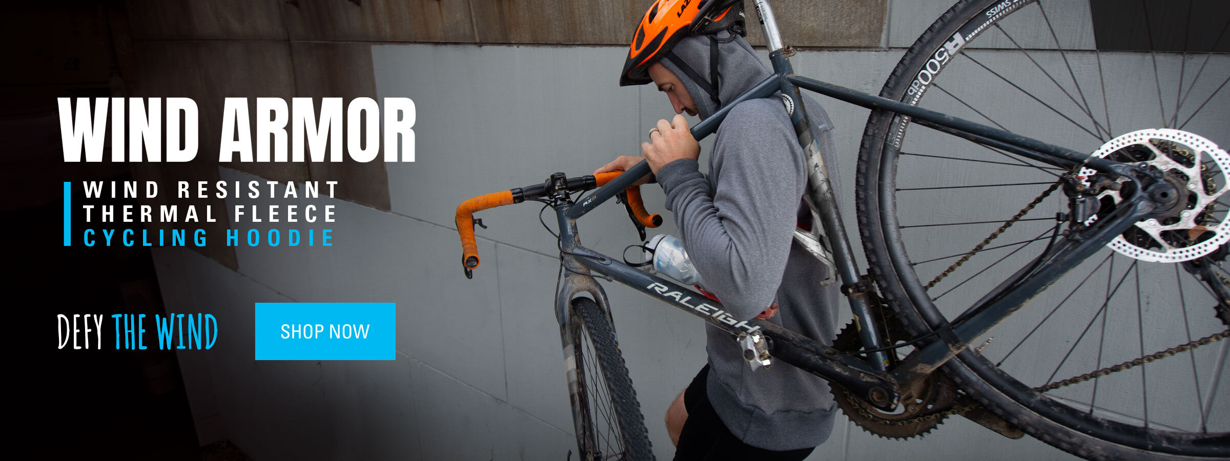 Charcoal gray cycling hoodie.