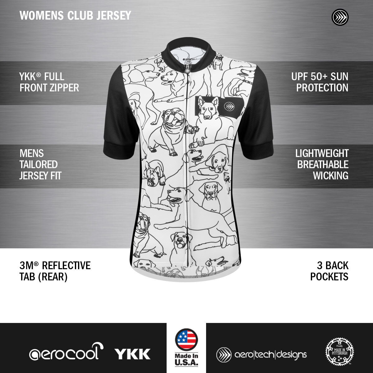 All Dog Outline Cycling Jersey Features