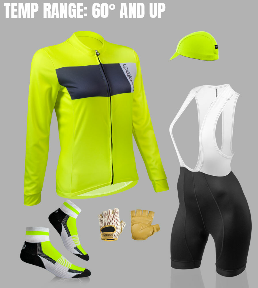 Women's Safety Yellow Block Cycling Kit