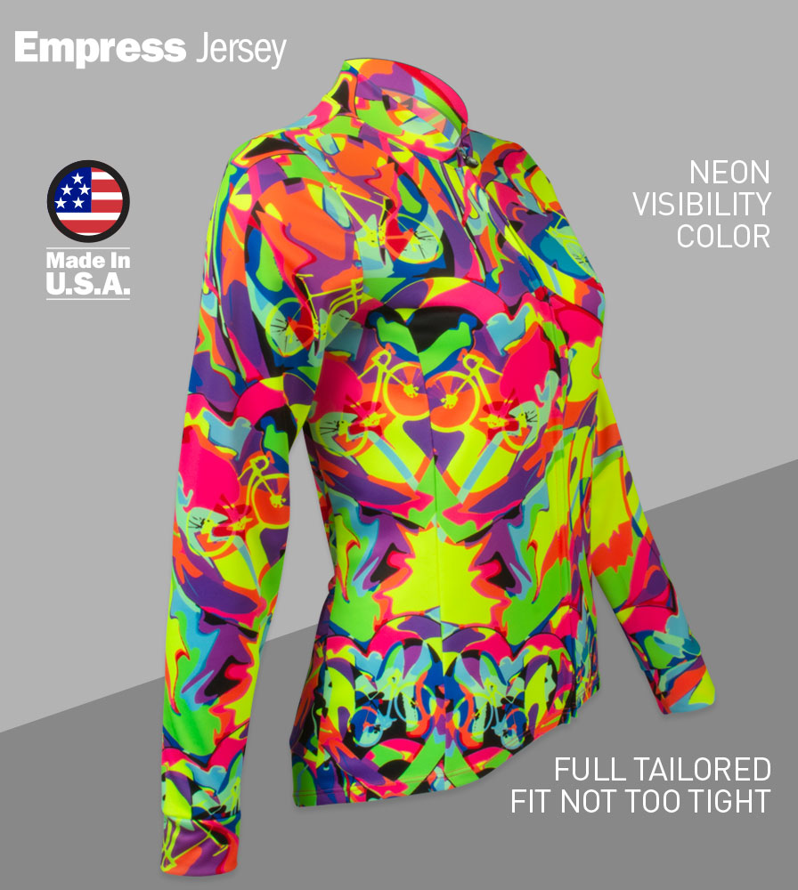 Women's Long Sleeve Empress Bike Love Cycling Jersey Front Features