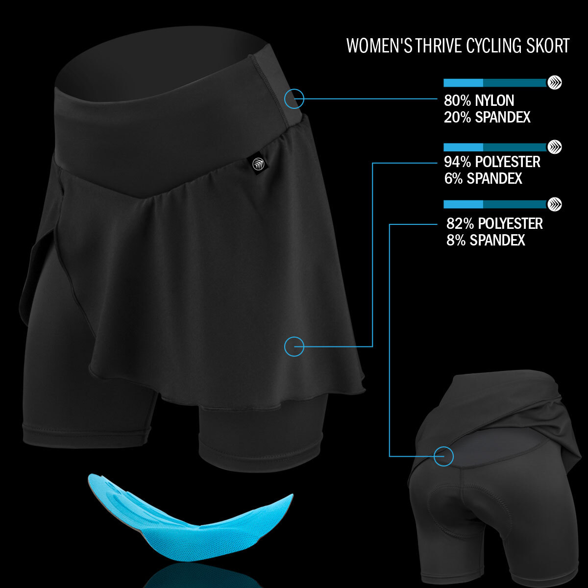 Padded cycling skort fabric content