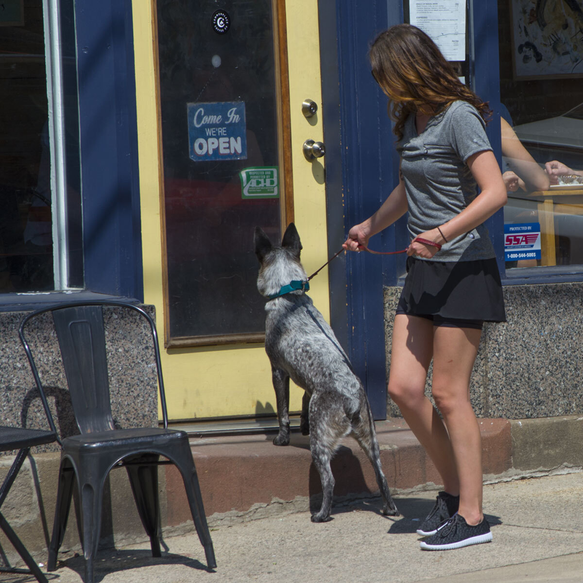 Padded cycling skort with model walking