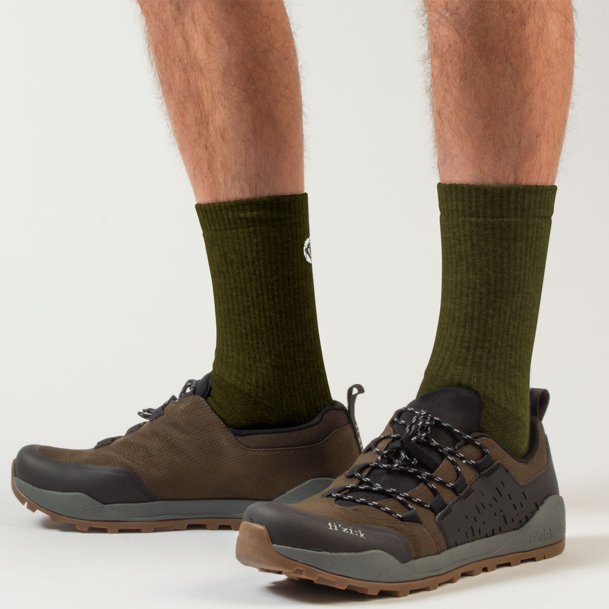 olive merino socks on model