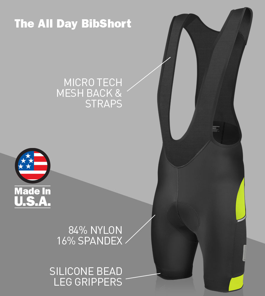 All Day Mens Cycling Bib-Shorts, Made in USA
