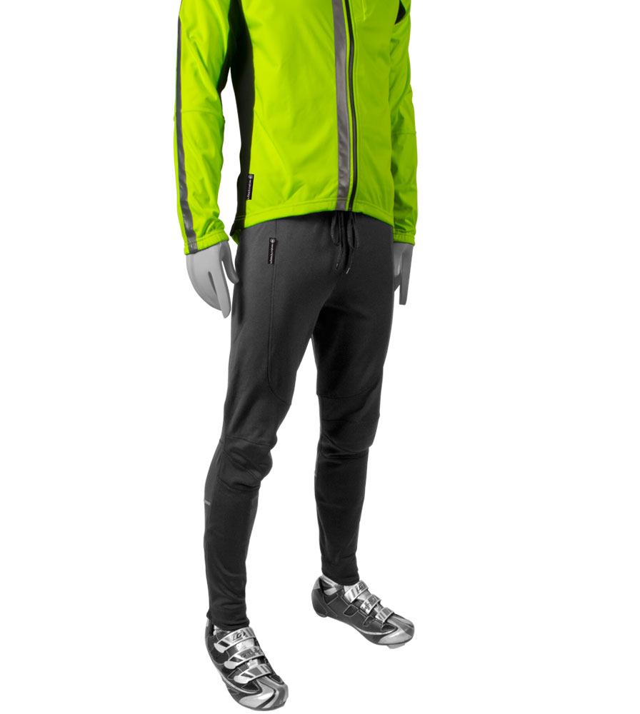 Men's Cold Weather Thermal Cycling Pants off Front View with Jacket