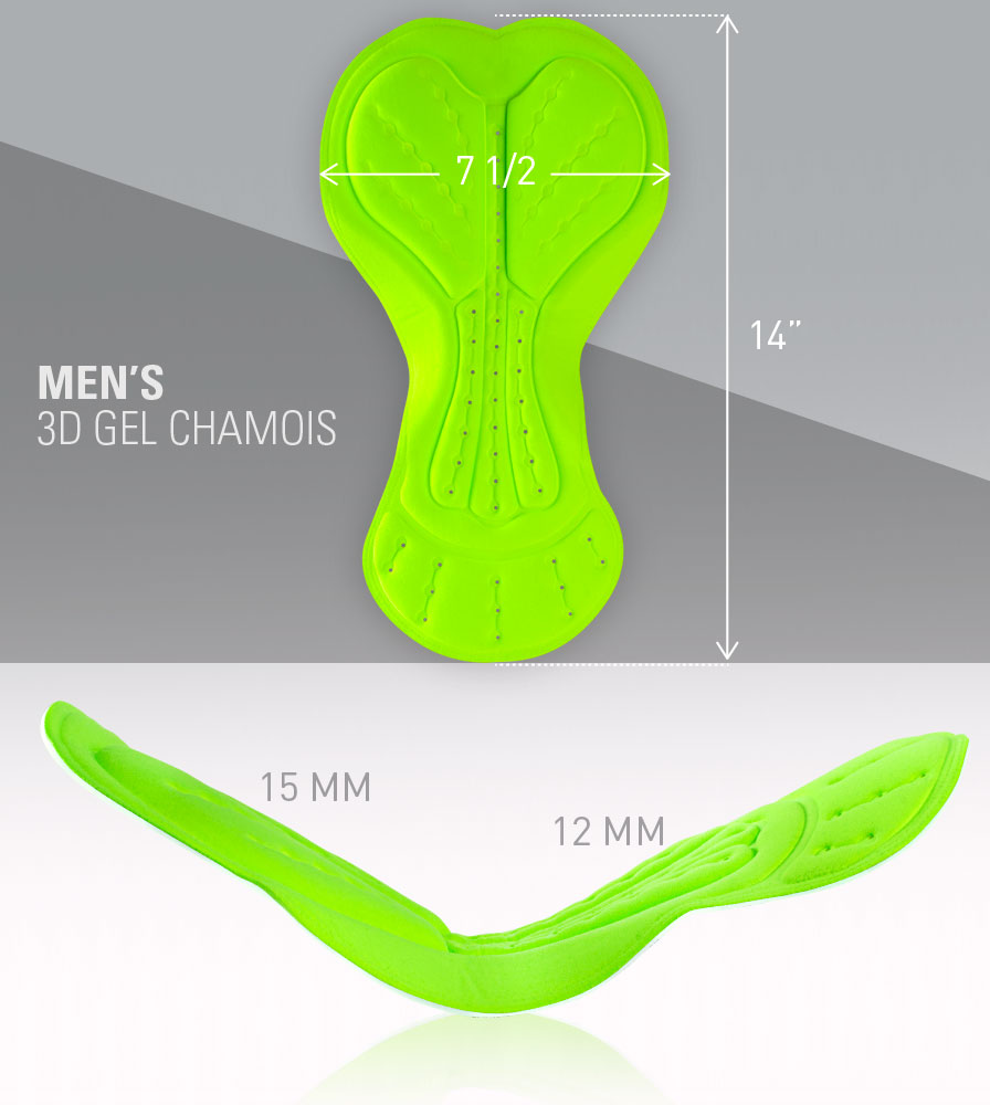 Men's 3D Gel Cycling Chamois Pad Dimensions