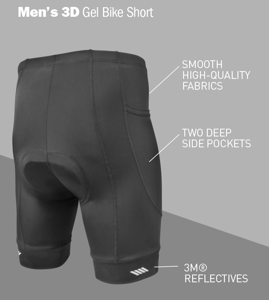 Men's 3D Gel Chamois Padded Black Bike Shorts with Side Pockets