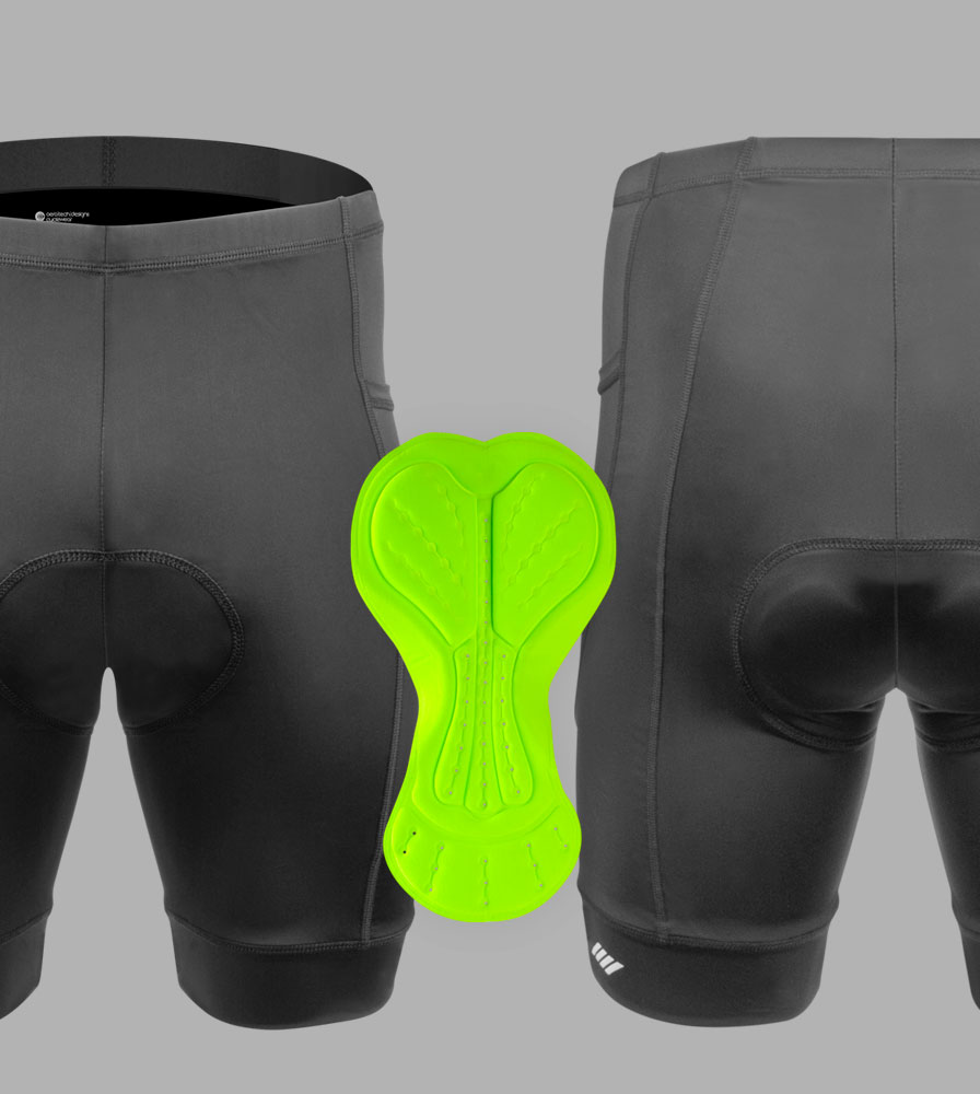 Men's 3D Gel Padded Black Bike Shorts Front and Back View with Chamois Pad