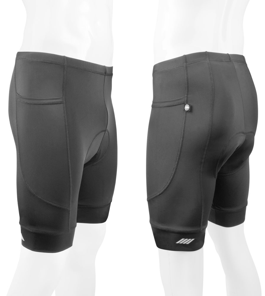 Men's 3D Gel Padded Black Bike Shorts Off Front and Off Back View