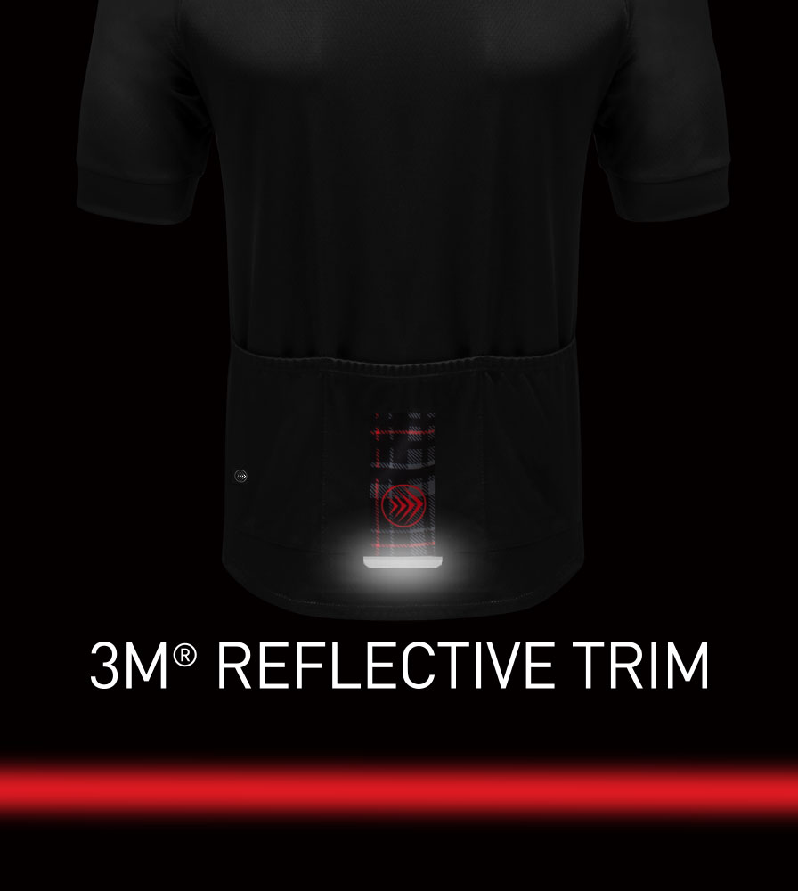 Men's Noir Black Cycling Jersey 3M Reflective Trim Highlighted