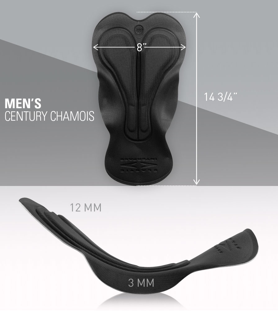 Men's Century Chamois Pad Measurements