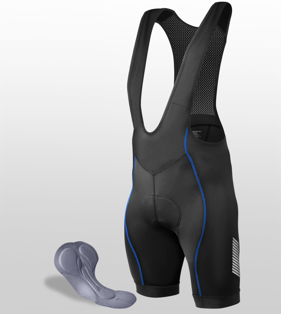 Men's Elite Bib-Shorts in Black and Royal Blue with Chamois Pad