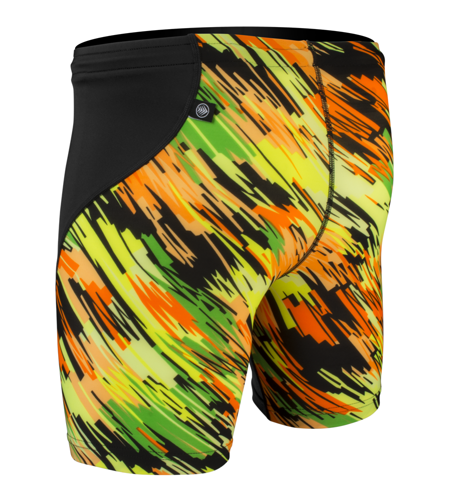 Men's High Performance Compression Shorts in Yellow Blur Back View