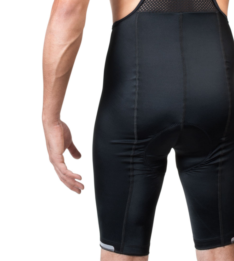 Men's Top Shelf Padded Cycling Bibs in Black Modeled Back View