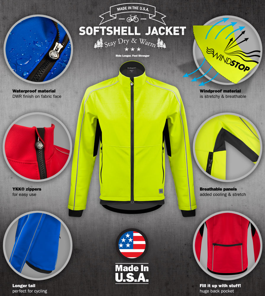 Men's USA Softshell Cycling Jacket - Quality Cold Weather Biking Coat