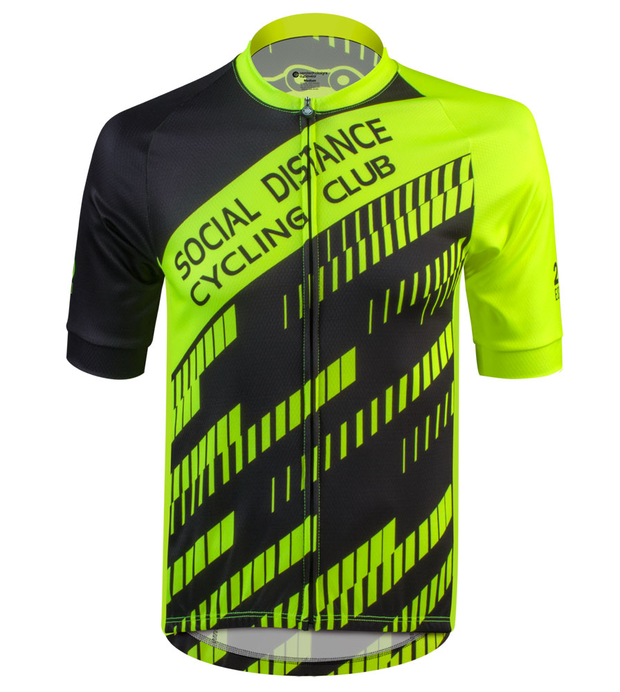 Social Distance Cycling Club Jersey Full Front View Social Distance Cycling Club Safety Yellow Men's Peloton Jersey Full Front View