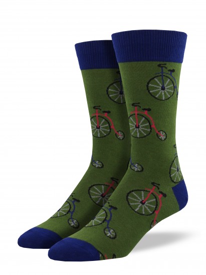 Mens Brown and Green Performance Socksmith Penny Farthing Bike Socks