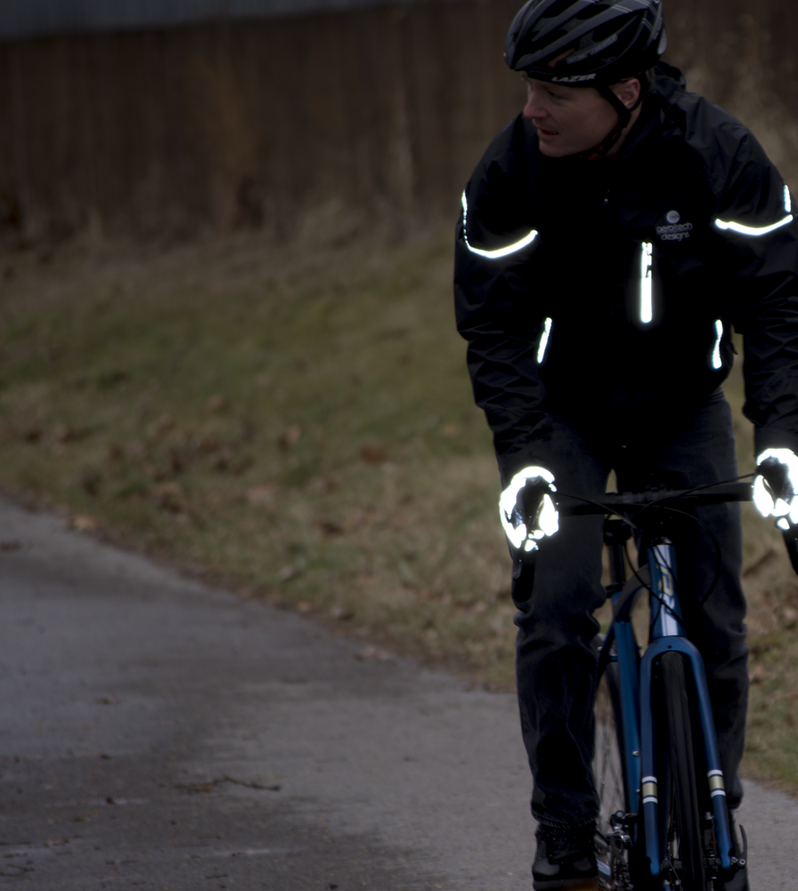 Urban Street Line Reflective Cycling Glove Lit Up on the Bike