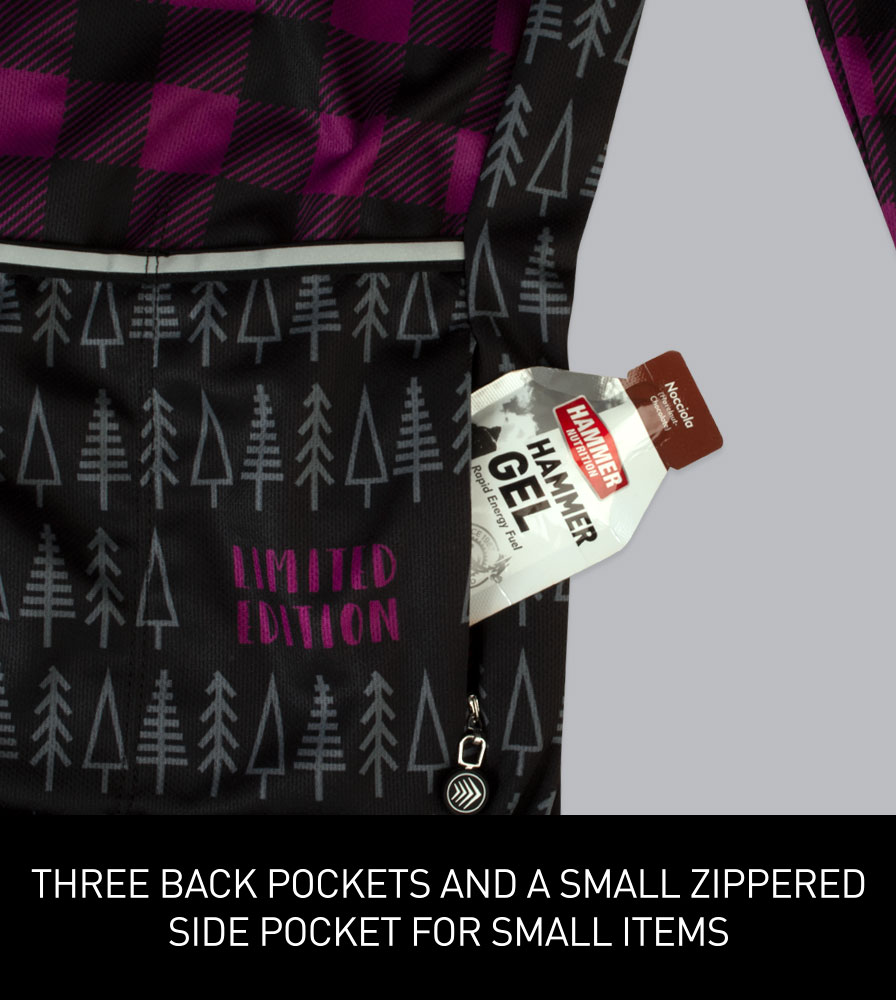 Women's Purple Lumberjack Long Sleeve Cycling Jersey Pocket Information